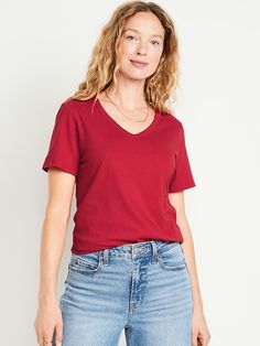 EveryWear V-Neck T-Shirt | Old Navy Rectangle Body Shape Outfits, Chic Pants, Red T, Red T Shirt, The Fam, Old Navy Women, Red Tshirt, T Shirt Women, Styles Fashion