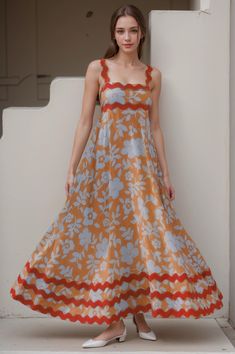 Olivia Mark - Sleeveless Maxi Dress with Floral Print Terry Cloth Dress, Dress With Floral Print, Fitted Maxi Dress, Sleepwear Dress, Home Dress, Orange Background, Maxi Dresses Casual, Sleeveless Maxi Dress, Types Of Skirts