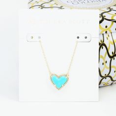 Kendra Scott Ari Heart Turquoise Gold Color Necklace 14 K Gold Plated Over Brass 0.49” L X 0.57” W Pendant 15” L Chain + 2 “ L Extender Lobster Clasp Closure Brand New & Cardholder & Dust Bag Elegant Turquoise Jewelry With Heart Beads, Elegant Turquoise Heart Beads Jewelry, Turquoise Heart-shaped Necklaces For Gifts, Turquoise Heart-shaped Necklace For Gift, Turquoise Heart Necklaces For Gift, Turquoise Heart-shaped Jewelry For Gift, Heart-shaped Turquoise Jewelry For Gift, Turquoise Necklace With Heart Beads As Gift, Turquoise Heart Beads Jewelry As A Gift