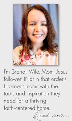 a woman is smiling and holding her hand up in front of the caption that says, i'm brand wife mom jesus follower not in that order