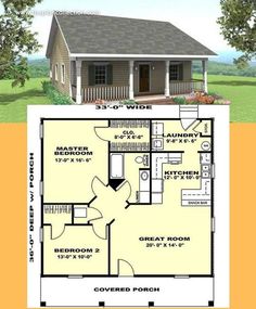 the floor plan for a small house with two bedroom and an attached porch is shown