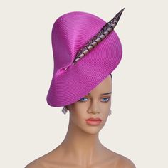 Hello!Welcome to our shop of  365daysCreations product information: Season:All Season Gender:Female Occasion:Party,Wedding,Melbourne cup,Kentucky Derby Material:PP straw,feather With 1.2cm satin headband at the back Color:fuchsia Royal Ascot Event Costume Hats And Headpieces, Evening Fascinator With Pinched Crown For Kentucky Derby, Royal Ascot Evening Mini Hat With Pinched Crown, Royal Ascot Evening Top Hat, Evening Hat Fascinator For Royal Ascot, Kentucky Derby Party Hat With Pinched Crown, Costume Hats And Headpieces For Royal Ascot, Chic Costume Hats For Royal Ascot Party, Curved Brim Headpieces For Royal Ascot Event