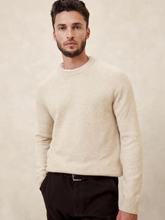 Crew Neck Sweater Outfit, Essential Sweater, Sweaters Men, Arm Cuffs, Warm Sweater, Winter Outfits Men, Arm Cuff, Banana Republic Factory, Warm Sweaters