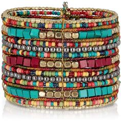 Bohemian Gypsy Soul Statement Bracelet: This 1.9-Inch Cuff Bracelet Is Meticulously Handcrafted Using A Variety Of Beads, Featuring A Captivating Blend Of Colors, Including Teal/Red Wood Cube Beads, Glass, And Metal Beads (Iron Metal 60% / Glass 30% / Mango Wood 10%). Handcrafted Elegance: Designed To Emulate Stacked Bracelets, This Unique Piece Showcases Ornate Beading And Exotic Materials That Make It Stand Out. Each Bracelet Is A One-Of-A-Kind Creation, With No Two Being Exactly Alike. Perfec Boho Bangle Bracelets, Boho Bracelets Stack, Bracelets Stack, Wrap Armband, Moda Hippie, Womens Cuff Bracelets, Boho Bangle, Beaded Cuff Bracelet, Bohemian Bracelets