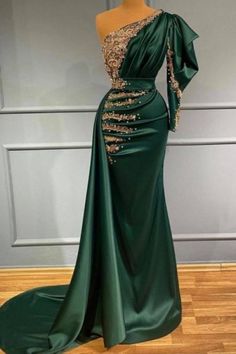 Prom Dresses Dark Green Evening Dresses Long with Sleeves — Bridelily Green Mermaid Prom Dress, Dark Green Prom Dress, One Shoulder Prom Dress, Green Mermaid, Beaded Prom Dress, فستان سهرة, Formal Party Dress, Green Prom Dress, Mermaid Evening Dresses