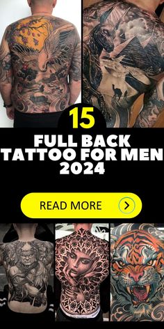 the back of a man's chest with tattoos on it and text that reads 15 full