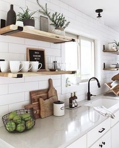 the kitchen counter is clean and ready to be used for cooking or serving breakfast food