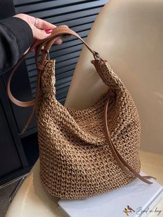 BirdinBag - Versatile Brown Straw Bag: Adjustable Strap, Zipper Closure - Perfect for Vacation Brown Travel Bag With Single Handle, Brown Single Handle Travel Bag, Summer Pouch Bags With Zipper Closure, Brown Single Handle Bucket Bag For Travel, Brown Shoulder Bag With Zipper For Vacation, Vacation Shoulder Bag With Zipper Closure, Travel Hobo Tote Bag With Single Handle, Vacation Crossbody Shoulder Bag With Zipper Closure, Rectangular Hobo Bag With Single Handle For Travel