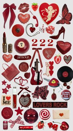 various valentine's day items are arranged in the shape of heart shapes and numbers