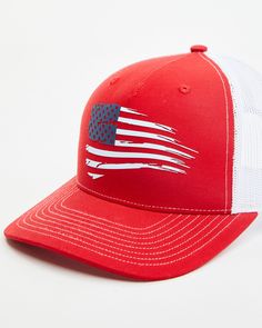 Ariat Men's Distressed USA Flag Ball Cap, Red Western Look, White Mesh, Ball Cap, Baseball Caps, Usa Flag, American Flag, Hats For Men, Everyday Fashion, Baseball Cap