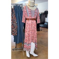 Talk About A Classic Look! This Lightweight Floral Dress Is The True Picture Of Classic Western Style. This Dress Is So Simple, Yet Elegant Beyond Belief! You Will Feel Comfortable Walking The Mall Or Out On The Town. Don't Let This One Get Away! Fitted Boho Print Dress For Brunch, Fitted Boho Dress With Boho Print For Brunch, Casual Flowy Maxi Dress With 3/4 Sleeve, Spring Fitted Boho Printed Dress, Fitted Printed Boho Dress For Spring, Casual Boho Print Dresses With 3/4 Sleeve, Rayon Dresses With 3/4 Sleeves For Spring, Spring Boho Print Dress With 3/4 Sleeves, Boho Print Spring Dress With 3/4 Sleeves