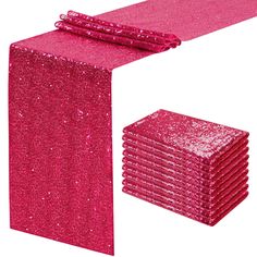 pink glitter table runners and napkins