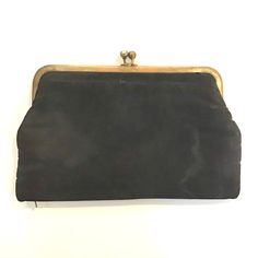 "A 1950s black faille clutch. The clutch has a metal zipper at the base, a gold tone frame with rhinestone accented kiss clasp and a black satin lining with salmon lined pocket. Condition: light wear, metal wear to frame Measures 9.5\"w x 5.75\"h" Black Clutch With Zipper Closure, Vintage Black Evening Clutch, Black Vintage Handheld Clutch, Black Clutch With Gold-tone Hardware, Vintage Clutch With Gold-tone Hardware, Vintage Fringe, Sailor Pants, Vintage Airlines, Star Dress