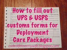 a piece of paper with the words how to fill out ups and usps customs forms for employment care packages