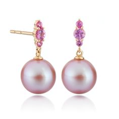 Hovering over a luminous pink freshwater pearl, pink sapphires shimmer like the three bright stars of Orion's Belt, rendering these earrings simply out of this world. Since 1861, Gump's has been a destination for jewelry that is distinctive and timeless. To ensure each piece is created to our exacting standards, our expert in-house jewelry team oversees every step of the production process. The result is a statement of pure elegance. Pink freshwater cultured pearls, 9mm. Pink sapphires, 0.35ctw. 14-karat yellow gold. Pierced only. 3/4" long. Orion's Belt, Pink Pearls, Pure Elegance, Pearl Pink, Freshwater Cultured Pearls, Personalized Monogram, Pink Pearl, Bright Stars, Out Of This World