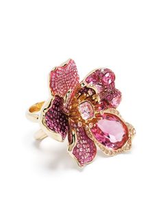 Swarovski crystal-embellished Flower Ring - Farfetch Rose Shaped Ring, Pink Flower Rings, Pink Flower-shaped Evening Jewelry, Rose Gold Flower Rings For Party, Luxury Pink Jeweled Jewelry, Elegant Flower Embellished Jewelry, Elegant Embellished Flower Jewelry, Elegant Rose Gold Flower Ring For Party, Elegant Pink Jeweled Rings