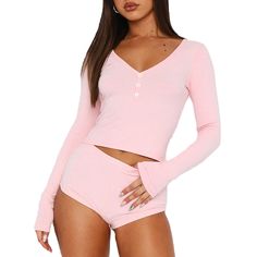 PRICES MAY VARY. ღ Material: Women's 2 piece ribbed pajama set is made of high quality polyester, skin-friendly fabric, good breathability, soft to the touch and comfortable to wear. No worrying that it will do harm to your skin. ღ Features: 2 piece matching lounge set women, ribbed knit long sleeve button tops and high waist mini shorts, solid color, basic two piece set, v neck button down top, ribbed shorts, stretch fit, pj sets for women shorts, long sleeve and shorts pajama set, sleep sets f Comfortable Sleep Clothes, Cheap Short Length Blue Intimates, Cheap Summer Floral Print Intimates, Cheap Light Blue Intimates For Daywear, Cheap Light Blue Intimates For Vacation, Cheap Blue Intimates For Bedtime, Pjs With Bras, Sleeping Pajamas For Women, Bras And Panties Comfy