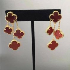 Long Red Gold Plated Dangling Earrings. New. Luxury Red Earrings For Formal Occasions, Luxury Red Earrings For Party, Luxury Red Party Earrings, Luxury Red Dangle Jewelry, Luxury Red Pierced Jewelry, Red Clip-on Dangle Jewelry, Pearl Logo, Sugar Skull Earrings, Zara Gold