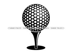 a black and white silhouette of a golf ball on a tee with holes in it