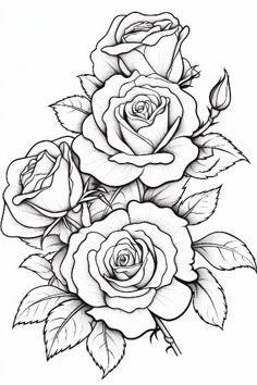 three roses with leaves tattoo design