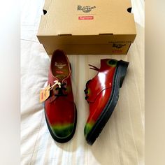 Supreme/Dr. Martens 1461 3-Eye Shoe Multicolor Men’s Us Size 10.5 Ss24 Smooth Leather Upper With Topcoat That Reveals Color With Wear. Airwair Cushion Sole, Printed Logos On Insole And Debossed Logo At Heel. Made Exclusively For Supreme. Brand New In Box. 100% Authentic Guaranteed. Fast Shipping Supreme Aesthetic, Dr Martens Oxford, Supreme Brand, Supreme Shoes, Brown Leather Dress Shoes, Dress Leather Boots, Fit Board, Gents Shoes, Brown Leather Dress