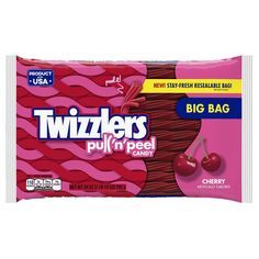 twists pul'n peel candy with cherries on the top, cherry flavor