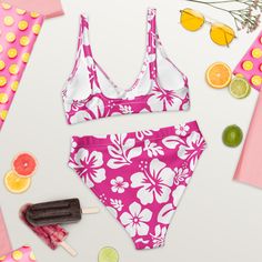 It’s so easy to fall in love with this bikini set. Removable pads and its double-layer make it comfy to wear all day by the pool or at the beach. • Fabric composition in the EU: 88% recycled polyester, 12% elastane • Fabric weight in the EU (may vary by 5%): 6.78 oz/yd² (230 g/m²) • Fabric composition in MX: 81% REPREVE recycled polyester, 19% LYCRA XTRALIFE • Fabric weight in MX (may vary by 5%): 7.52 oz/yd² (255g/m²) • Double-layered and non-reversible • Removable padding • Tear-away care labe Pink Seamless Beachy Swimwear, Beachy Seamless Swimwear For Vacation, Trendy Bra-friendly Swimwear For Beach Party, Tropical Swimwear With Uv Protection, Tropical Bra-friendly Swimwear For Sunbathing, Summer Seamless Swimwear For Beach Party, Trendy Tankini For Poolside, Tropical Seamless Swimwear For Sunbathing, Trendy Poolside Swimwear