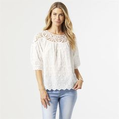 The details in this top are everything. Features cotton material, lace necklace, puff sleeves and scalloped hem. Lace Necklace, Eyelet Top, Scalloped Hem, Free Giveaway, The Details, Puff Sleeves, Cotton Material, Puff Sleeve, Lace