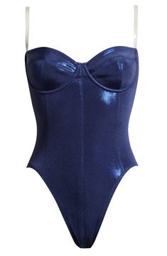 Make a striking impression in this corseted swimsuit that's svelte in and out of the pool. Moderate back coverage Partially lined 95% polyester, 5% spandex Hand wash, dry flat Imported One-piece Swimwear With Fitted Bodice And Lined Body, Fitted Bodice One-piece Swimwear, Fitted One-piece Bodysuit With Boning, Fitted Beachwear Bodysuit With Boning, Fitted Boning Bodysuit For Beachwear, Underwire Swimwear For Summer Nights Out, Fitted Underwire Swimwear With Lined Body, Fitted Underwire Swimwear For Pool, Strapless Fitted Bodysuit For Pool