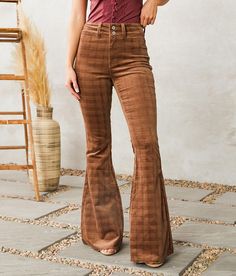 KanCan Ultra High Rise Corduroy Super Flare Pant - Brown 22/34, Women's Connie Ultra high rise Stretch fabric Slightly fitted through the hip and thigh 25 super flared bottom opening Raw hem detail. 97% Cotton 3% Spandex. Machine wash cold inside out with like colors. Do not bleach. Tumble dry low. Low iron as needed.. WOMEN'S BOTTOMS SIZE CONVERSION CHART Waist (size) 22 23 24 25 26 27 28 29 30 31 32 33 34 36 38 Juniors - 00 0 1 3 5 7 9 11 13 15 - - - - US - - 00 0 2 4 6 8 10 12 14 16 18 20 22 Cheap High Waist Flare Jeans For Fall, Cordory Flare Pants, Affordable High Rise Casual Flares, Cheap Trendy Women's Flare Jeans, Cheap Casual High Rise Flares, Cheap Mid-rise Flares For Fall, Cheap Trendy Wide Leg Flares, Affordable Western Style Bottoms With Pockets, Trendy Luxury Cropped Jeans For Fall