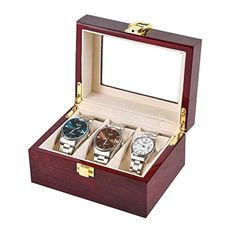 PRICES MAY VARY.  Feature: 

 1.Made of wood and carbon fiber or metal, this watch box is superexcellent to protect your beloved watches from scratch and damage
 2.Enough space with 3 removable velvet pillows, wonderful gift choice, and home jewelry decoration
 3.Real glass lid keeps your watches from dust and offers you an open view of the displayed watches
 4.Suit for watches, hairpin, cuff links, brooches, and other stuff
 5.As it comes with the clear lid, you can quickly see what's inside it Watches Display, Promotion Display, Wooden Watch Box, Watch Display Case, Necklace Storage, Watch Storage Box, Wood Paint, Watch Display, Leather Box