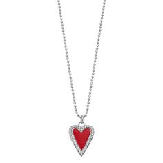 Share the love with this red enamel and cubic zirconia heart pendant necklace. Share the love with this red enamel and cubic zirconia heart pendant necklace. Nickel free Metal: sterling silver Chain length: 24 in. Packaging: boxed Plating: rhodium Finish: diamond-cut, polished Pendant size: 21.7 mm x 14.2 mm Chain type: beadSTONE DETAILS Stone type: cubic zirconia Shape: round Setting: prong Gemstones may have been treated to enhance their appearance. Special care may be required. Please visit our Gemstone Treatment & Special Care Guide for more information. Size: 24". Color: White. Gender: female. Age Group: adult. Share The Love, Heart Pendant Necklace, Sterling Silver Chain, Diamond Cut, Chain Length, Sterling Silver Chains, Heart Pendant, Gender Female, Silver Chain