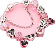 Adjustable Silver Charm Bracelet With Colorful Beads, Silver Bracelets With Colorful Beads, Multicolor Crystal Bracelet With Silver Beads As Gift, Pink Charm Bracelet With Silver Beads As A Gift, Pink Charm Bracelet With Silver Beads, Ideal For Gifting, Pink Charm Bracelet With Silver Beads For Gift, Silver Crystal Bracelet With Colorful Beads As Gift, Disney Bracelet, Disney Collector