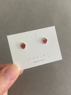 Tiny Strawberry Stud Earrings - Sterling Silver Pin Post Materials : Sterling Silver Pin Post Color : Red Size : 6mm Quantity: One pair * Stud Pin Post are Sterling Silver * Suitable for delicate and sensitive ears. * Comes in a jewelry box. If you need extra boxes for gifting....just let us know! Strawberry Earring, Earrings Strawberry, Strawberry Jewelry, Strawberry Earrings, Hammered Silver Ring, Silver Pin, Hypoallergenic Earrings, Cute Pins, Earrings Sterling Silver