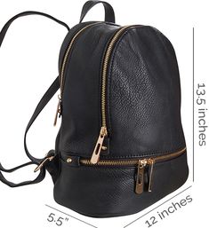 Multi-Zip Vegan Leather Backpack - Classic Bookbag Shoulder Purse Handbag Satchel School Bag Back To School Satchel Shoulder Bag With Zipper, Trendy Backpack With Zipper Closure For Back To School, Versatile Backpack With Zipper Closure For Back To School, Versatile Backpack With Zipper For Back To School, Trendy Backpack For Back To School With Zipper Closure, Versatile Backpack For Back To School With Zipper Closure, Everyday Leather Backpack With Zipper For Back To School, Versatile Leather Backpack With Zipper Pocket For Daily Use, Leather Backpack With Zipper Closure For Back To School