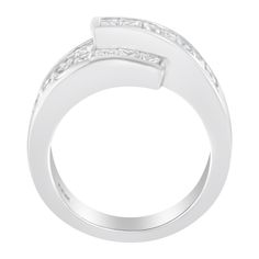 This asymmetrically designed cocktail ring will be the most unique piece you have in your jewelry collection. Crafted in the finest 14k white gold, this ring has an overlapping band that is set with beautiful princess and baguette-cut diamonds. The channel and invisible set diamonds shine in this piece that has an impressive total carat weight of 2 cttw. This is the perfect piece for any formal occasion. Beautiful Princess, Bypass Ring, Baguette Cut Diamond, Stylish Watches, Baguette Cut, Beauty Store, Types Of Rings, Ring Band, Cocktail Ring