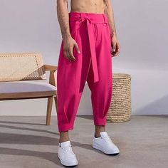 Season:Spring Fall; Fabric:Cotton Blend; Gender:Men's; Style:Classic Style,Stylish; Occasion:Streetwear,Casual,Daily,Holiday; Fit Type:Regular Fit; Function:Comfort,Breathable; Waistline:Mid Waist; Pattern:Plain; Design:Elastic Waist,Pocket; Pants Type:Pink Pants,Casual Pants,Harem Pants,Cropped Pants; Fly Type:Elasticity; Front page:FF; Listing Date:12/19/2022; Production mode:External procurement; Hips:; Length:; Waist:; Pants Length:Ankle-Length Mens Pink Pants, Cropped Trousers Men, Lace Up Trousers, Carrot Pants, Trendy Pants, Graduation Outfits, Fall Pants, New Mens Fashion, Solid Color Pants