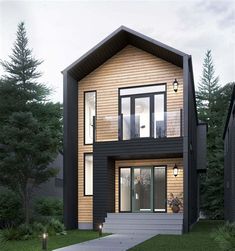 a two story house is shown in this rendering