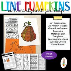 an art lesson with pumpkins for kids to learn how to draw and color them