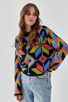 🌷Women knit sweater with geometric Boho print. You will be delighted with this sweater in Boho style. Very easy to match with skirts or pants, including jeans. MORE items : https://www.etsy.com/shop/ArtVyshyvankaUA?ref=seller-platform-mcnav§ion_id=39927440 ----------------------------------------------------------------------------------------------------- 🌷Machine knitting. Fabric: cotton 50%, 50% acryl ----------------------------------------------------------------------------------------------------- 🌷ONE SIZE OVERSIZE Measurements of the item: -Chest width - 55 cm / 21.6 in -Back length - 52 cm / 20.4 in -The length of the sleeve from the neck is 54 cm / 21.2 in ----------------------------------------------------------------------------------------------------- 🌷CARE: Please, was Multicolor Acrylic Bohemian Sweater, Oversized Multicolor Knitted Sweater, Oversized Multicolor Wool Sweater, Oversized Rainbow Casual Sweater, Oversized Multicolor Retro Sweater, Baggy Sweater, Baggy Sweaters, Sweater Oversized, Slouchy Sweater