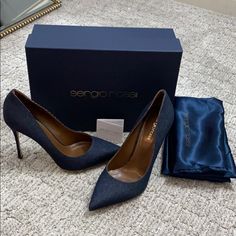 Loved These Shoes - Bought Them But Never Wore Them So Want To Give To Someone Who Will! Brand New!! Questions? Leave A Comment Below! Denim Heels With Pointed Toe For Evening, Formal Denim High Heel Shoes, Formal Denim High Heels, Chic Denim Heels For Formal Occasions, Chic Formal Denim Heels, Elegant Denim Heels With Round Toe, Denim Blue Fitted Heels With Round Toe, Chic Denim Blue Fitted Heels, Chic Fitted Denim Blue Heels