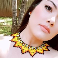 Beautiful Huichol Necklace Made By Artisans In Mexico. Huichol Necklace, Huichol Pattern, Hand Beaded Necklace, Hand Beading, Womens Jewelry Necklace, Beaded Necklace, Jewelry Necklaces, Necklaces, Women Jewelry