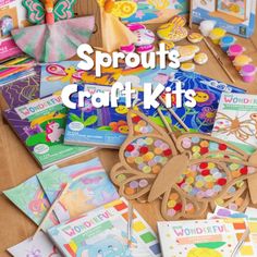 lots of craft kits on a table with the words sprouts craft kits