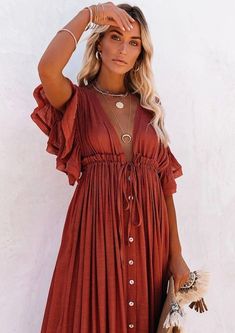 boho maxi dress amazon Plus Size Beach Wear, Outfit Chic, Beach Maxi Dress, Ruffled Maxi Dress, Women Long Dresses, Boho Maxi Dress, Loose Dress, Maxi Dress With Sleeves, Bohemian Dress