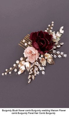 the bridal hair comb is adorned with flowers and pearls