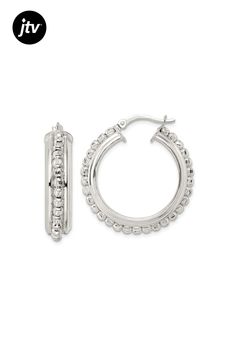 Sterling silver polished and diamond-cut detailed beaded hoop earrings. Measure approximately 1 3/16"L x 1 1/16"W and have wire and clutch closures. School Jewelry, Popular Jewelry, Beaded Hoop Earrings, Nature Jewelry, Summer Jewelry, Animal Jewelry, Turquoise Jewelry, Diamond Cut, Jewelry Trends