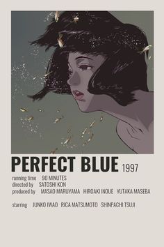 the poster for perfect blue is shown with an image of a woman's head