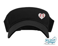 "Save 20% off your first purchase by signing up at https://signup.sewvividdesigns.com This lightweight and comfortable visor features a heart shaped baseball embroidered on your choice of visor. Visor featured in photo: Black 🧢 Visor Details 🧢 -One size fits most -Pre-curved visor -100% cotton -Hook and loop adjustable closure (Velcro) -Visor panel height 2.25\" -Visor Bill length 2.75\"" Cute Hats For Women Ball Caps, Baseball Mom Hat, Mama Hat, Embroidered Sun, Custom Embroidered Hats, Mom Hat, Distressed Baseball Cap, Monogram Hats, Distressed Hat