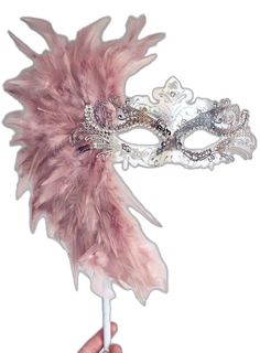 Masquerade Mask With Stick, Pink Masquerade Mask, Pink Masquerade, Venetian Masquerade Masks, Venetian Masquerade, Large Feathers, Masquerade Masks, Costume Masks, Masks Masquerade