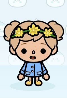 a cartoon girl with flowers in her hair